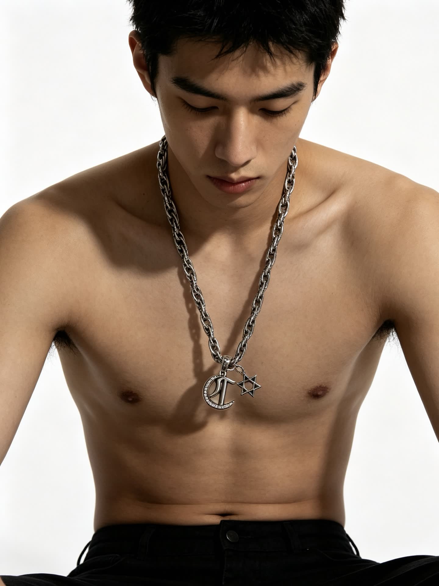 Chrome Hearts Silver Chain with Crescent and Star Design